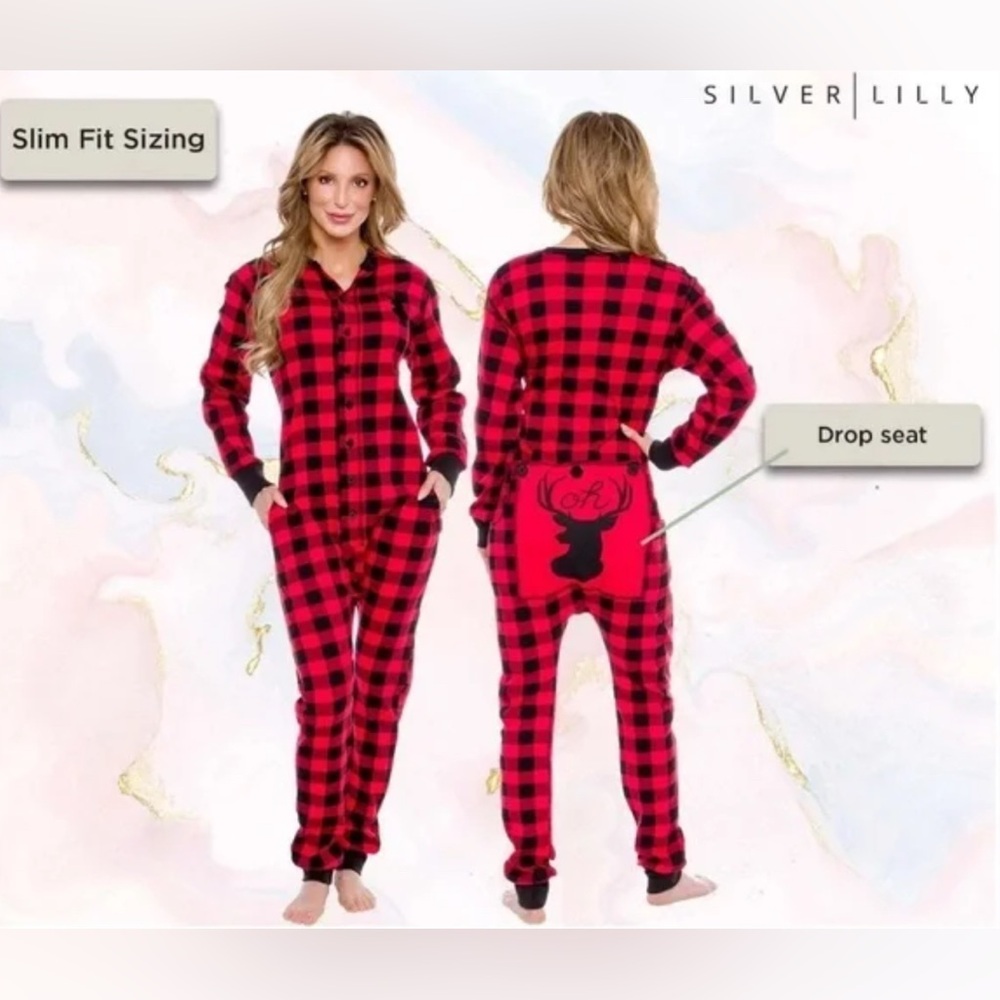 VGUC- Silver Lilly ‘Oh Deer’ 100% Cotton Buffalo Plaid Flapjack Onesie